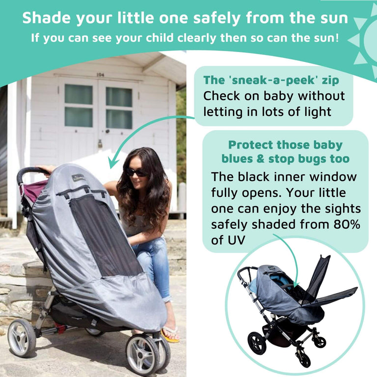 SnoozeShade Plus Deluxe (6m+) Universal-fit buggy & pushchair sun shade & baby sleep aid | Blocks up to 97.5% of UV