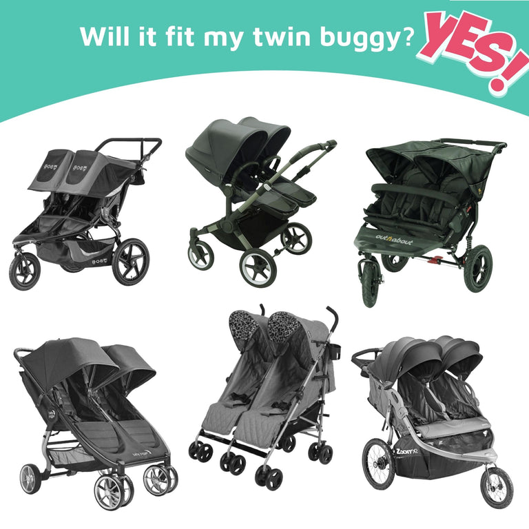 SnoozeShade Twin Deluxe (suitable from birth) | Double buggy/pushchair sun and sleep shade | Blocks up to 97.5% of UV