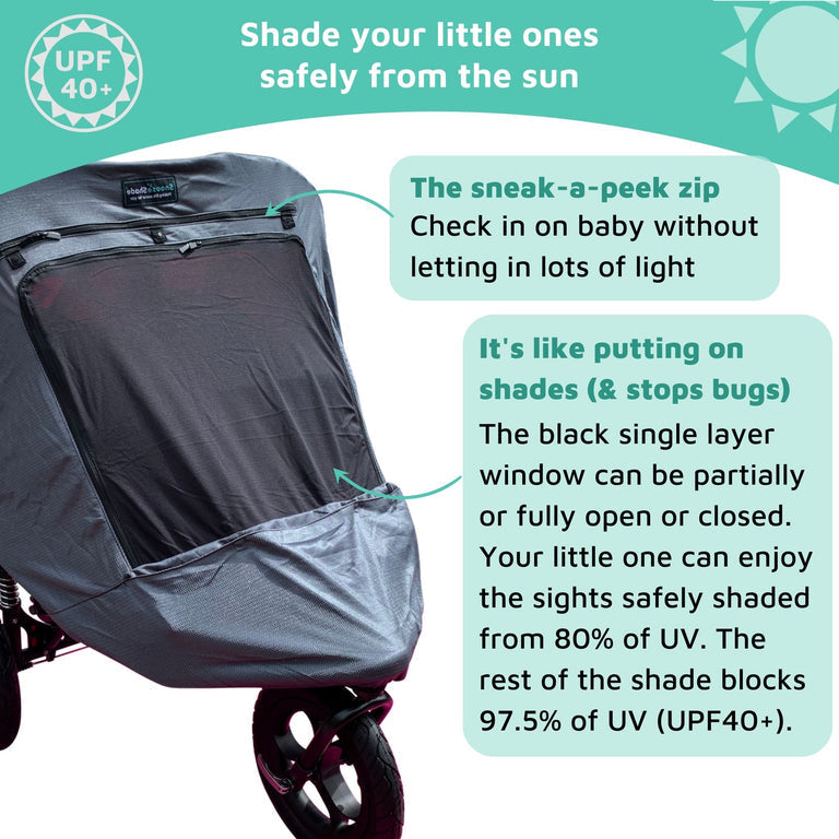 SnoozeShade Twin Deluxe (suitable from birth) | Double buggy/pushchair sun and sleep shade | Blocks up to 97.5% of UV