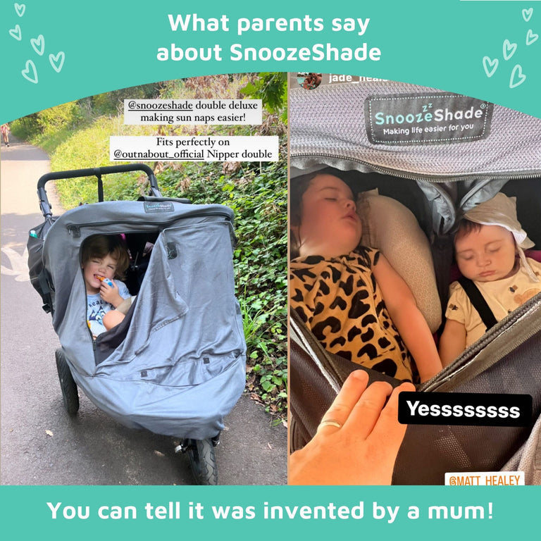 SnoozeShade Twin Deluxe (suitable from birth) | Double buggy/pushchair sun and sleep shade | Blocks up to 97.5% of UV