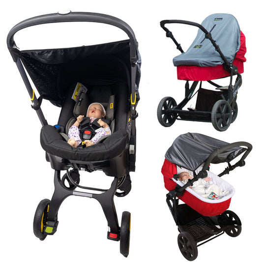 SnoozeShade Original Deluxe (0-6m) Universal-fit sunshade for prams & carrycots ; Better than a pram parasol & Doona compatible; Blocks 97.5% of UV